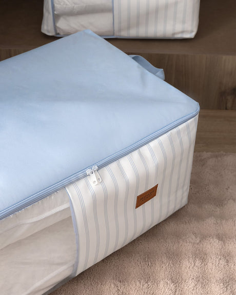 Set of 2 Fabric Storage Bags with Clear Window - White & Light Blue Closet Organizers