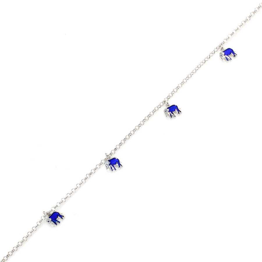 Sterling Silver Enamel Elephant Anklet - Delicate Charm Design