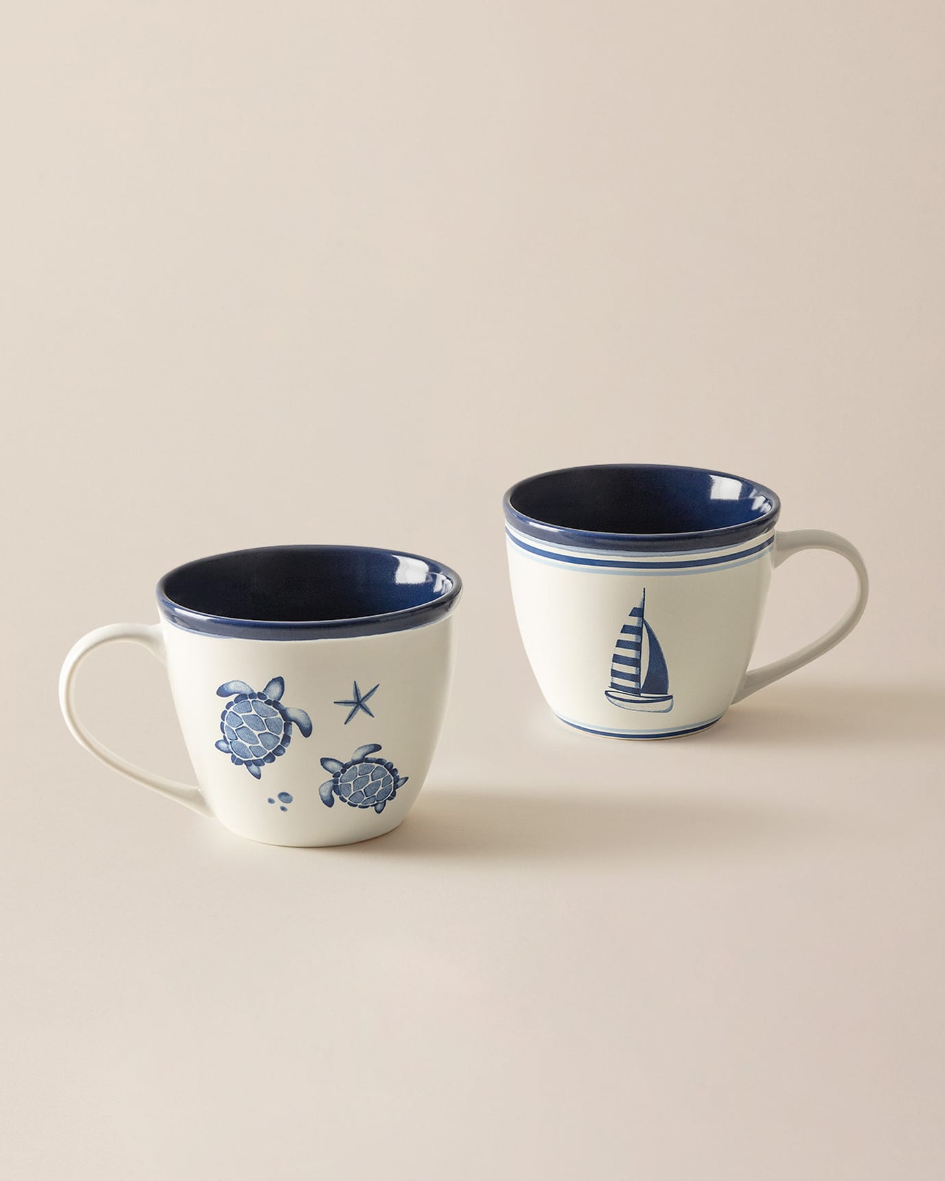 Nouveau Set de 2 Tasses en Céramique Osseuse - Design Océan Marin