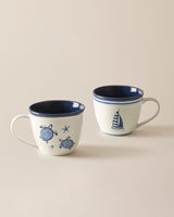 Nouveau Set de 2 Tasses en Céramique Osseuse - Design Océan Marin