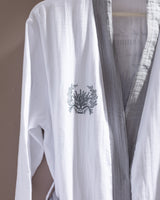 Cherina Muslin 100% Cotton Women's Bathrobe - White/Grey