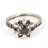 925 Sterling Silver Black Onyx Floral Ring - Elegant Bloom Design