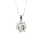 Premium 925 Sterling Silver Sunflower Baguette Stone Necklace
