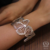 925 Sterling Silver Wide Butterfly Open Cuff Bangle Bracelet