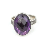 Sterling Silver Oval Amethyst Ring - Elegant Statement Piece