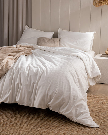 Full Size Cotton Sateen Striped Duvet Cover Set
