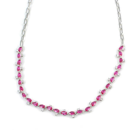 Premium 925 Sterling Silver Pink Stone Waterfall Necklace