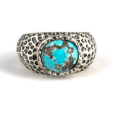 925 Sterling Silver Oval Turquoise Men's Ring with Engravings