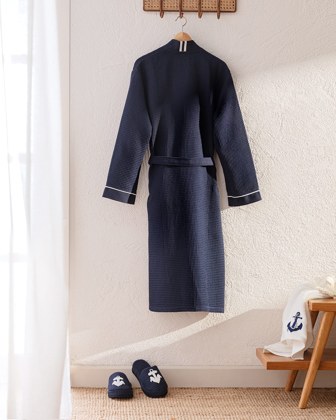Set Accappatoio Kimono Unisex in Cotone 100% con Pantofole - Collezione Yacht