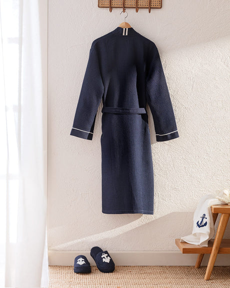 100% Cotton Unisex Kimono Bathrobe & Slipper Set - Yacht Collection