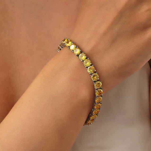 925 Sterling Silver Large Round Synthetic Citrine Tennis Bracelet