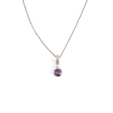 925 Sterling Silver Round Amethyst Color Zircon Pendant Necklace