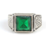 925 Sterling Silver Square Synthetic Emerald Gemstone Ring