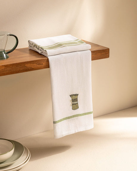 Cotton Blend 2-Piece Embroidered Kitchen Towel Set - Asperge Design