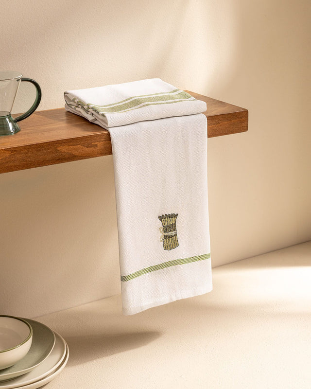 Cotton Blend 2-Piece Embroidered Kitchen Towel Set - Asperge Design