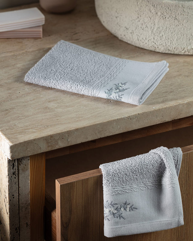 Pansy Embroidered 100% Cotton Hand Towel Set - 2 Pack