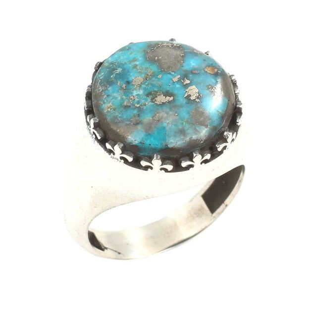Men's 925 Sterling Silver Ring | Round Real Turquoise Gemstone