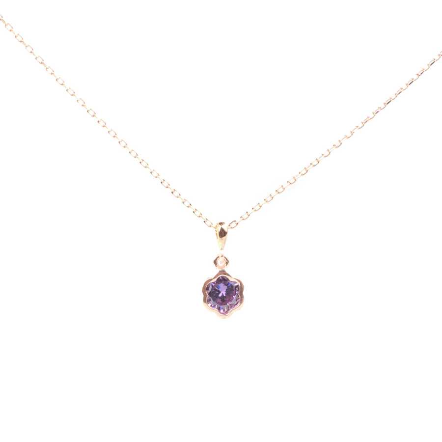 925 Sterling Silver Amethyst Floral Pendant Necklace - Delicate Design