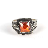 925 Sterling Silver Men's Ring - Four-Cornered Faceted Red Stone