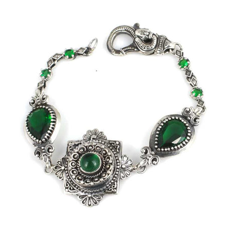 925 Sterling Silver Antique Bracelet with Emerald Green Zircon
