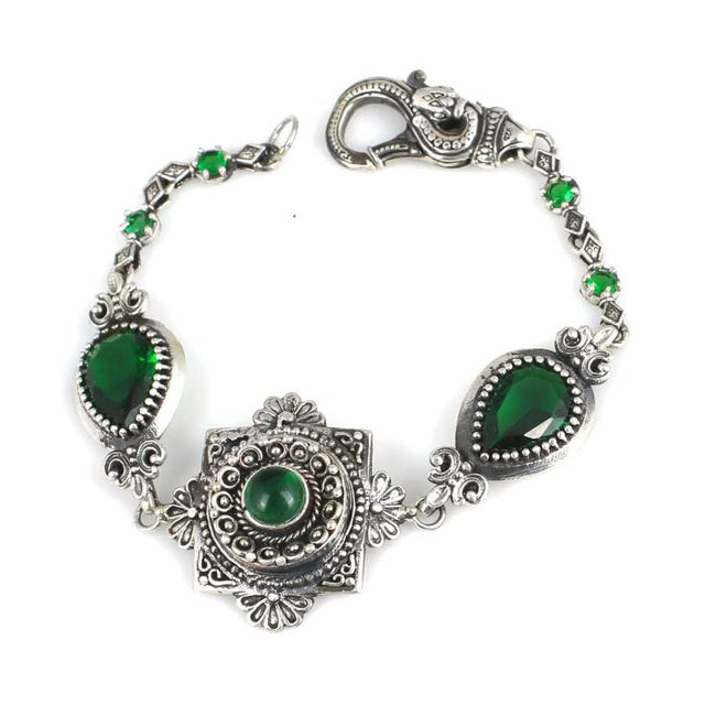 925 Sterling Silver Antique Bracelet with Emerald Green Zircon