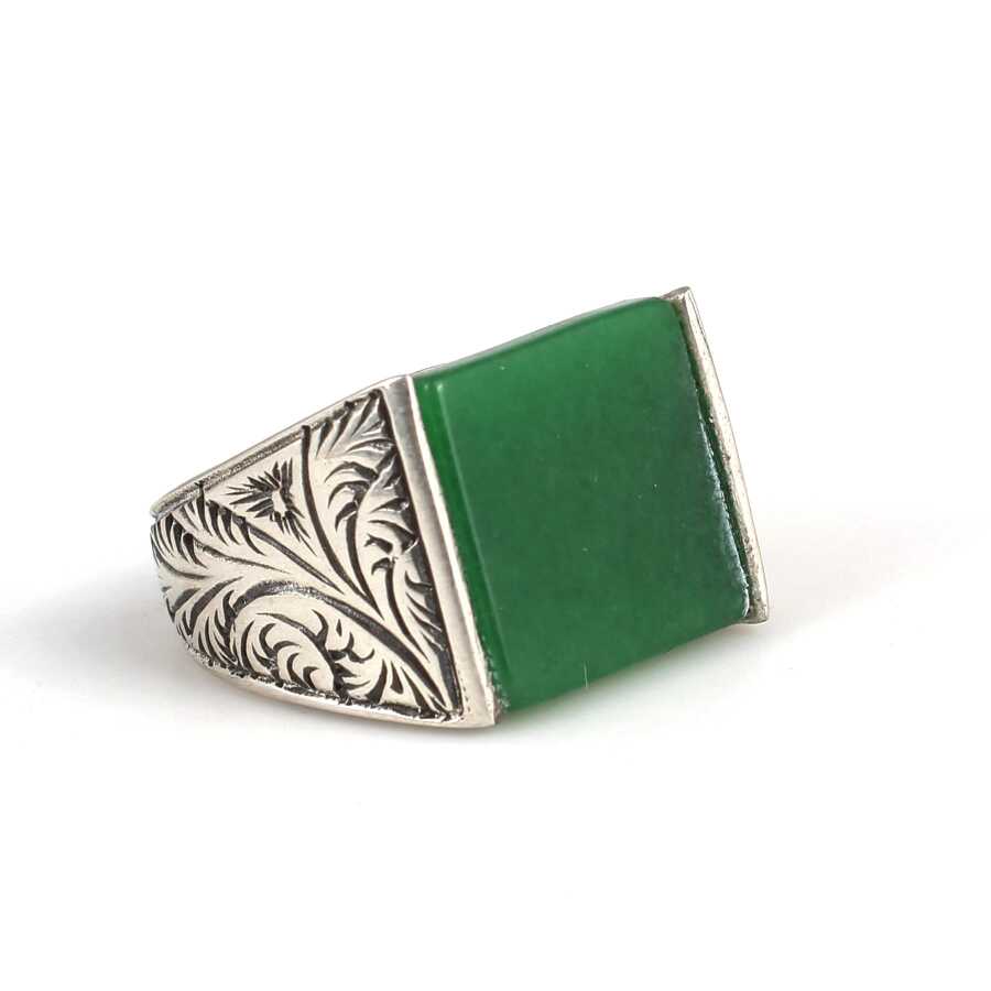 Premium Handcrafted Sterling Silver Green Agate Men's Ring