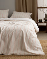 Full Size Washed Seersucker Striped 100% Cotton Duvet Cover Set - White & Coral