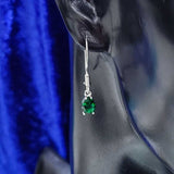 Petite Sterling Silver Dangle Earrings - Synthetic Emerald Teardrop
