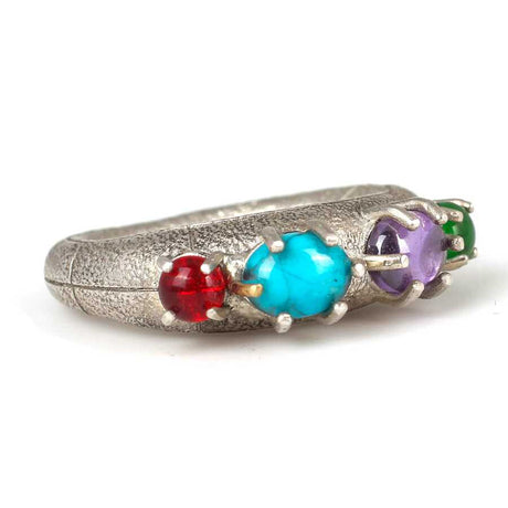 Premium 925 Sterling Silver Emerald Amethyst Turquoise Ruby Ring