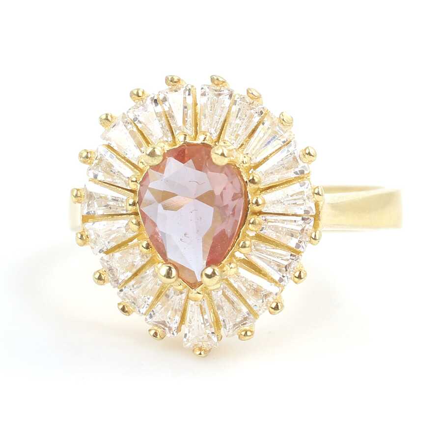 925 Sterling Silver Zultanite Teardrop Ring with Baguette Accents