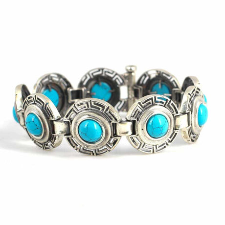 925 Sterling Silver Greek Bracelet with Round Turquoise Stones