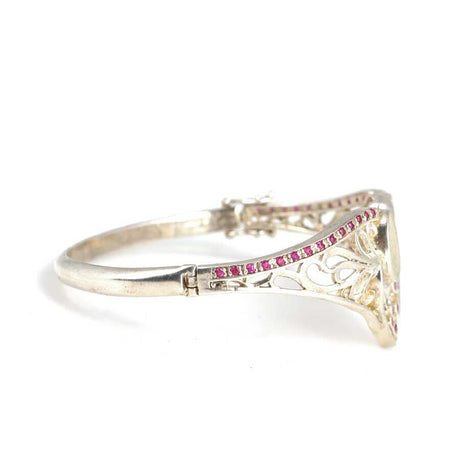 925 Sterling Silver Filigree Heart Bracelet with Red Zircon