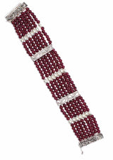 925 Sterling Silver 7-Row Garnet Statement Bracelet