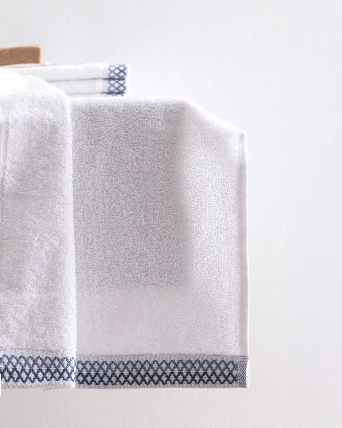 Set di 4 Asciugamani da Mano in Misto Cotone - Topaze Bianco/Blu
