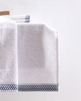 Set di 4 Asciugamani da Mano in Misto Cotone - Topaze Bianco/Blu