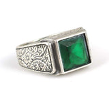 925 Sterling Silver Square Synthetic Emerald Gemstone Ring
