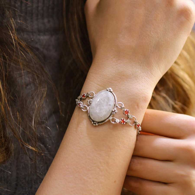 925 Sterling Silver Citrine & Mother-of-Pearl Byzantine Bracelet