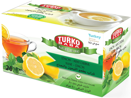 TURKOBABA Professional Mint & Lemon Herbal Tea Bags - 20 Count Box