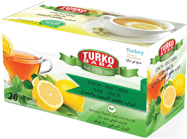 TURKOBABA Professional Mint & Lemon Herbal Tea Bags - 20 Count Box