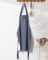 Premium 100% Cotton Kitchen Apron - Navy Blue & White Striped Design