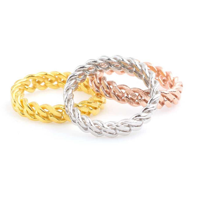 Sterling Silver Twisted Chain Link Ring - Modern Design