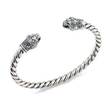 925 Sterling Silver Men's Bracelet - Maned Lion Head Twisted Design