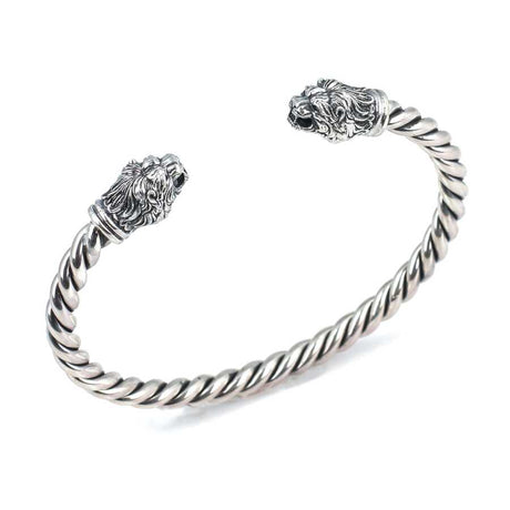 925 Sterling Silver Men's Bracelet - Maned Lion Head Twisted Design