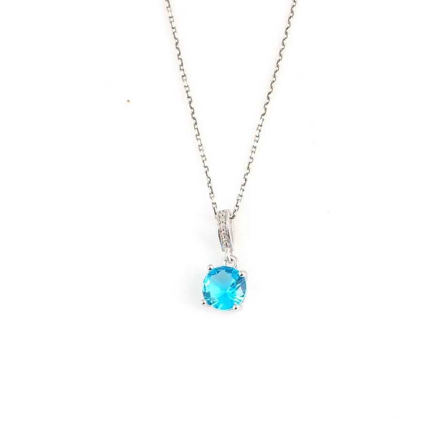 Premium 925 Sterling Silver Round Aquamarine Pendant Necklace