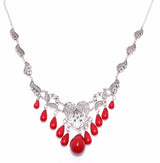 Handcrafted Sterling Silver Filigree Teardrop Coral Necklace