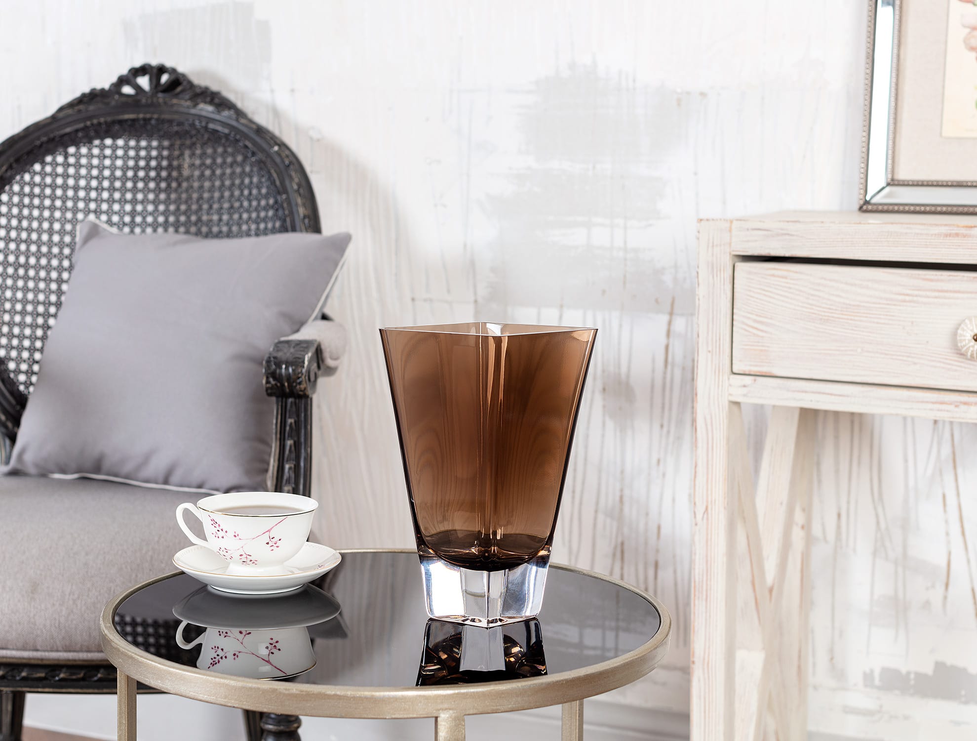 Artisanal Brown Glass Vase - Handcrafted Elegance for Home Decor