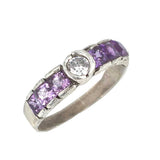 Sterling Silver Purple Baguette & White Zircon Elegant Ring