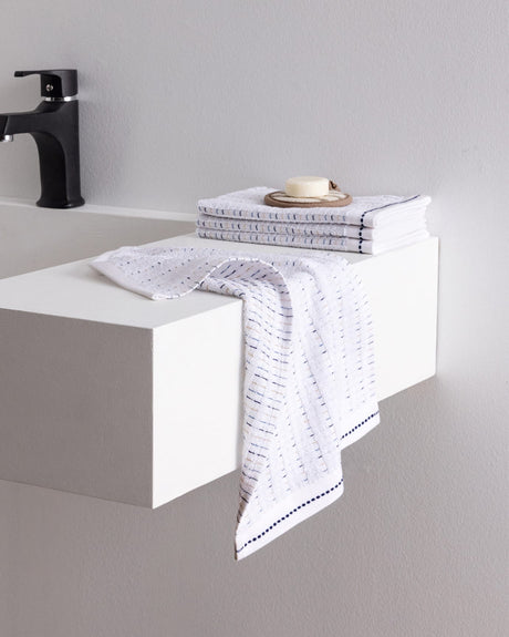 4-Pack Cotton Hand Towel Set - Soft & Absorbent Bathroom Towels - White & Navy