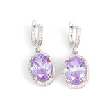 Premium 925 Sterling Silver Oval Amethyst Halo Earrings