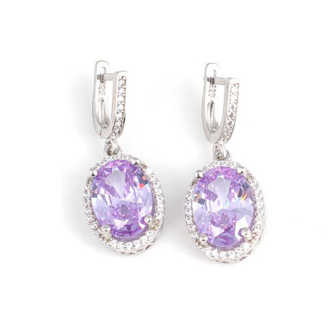 Premium 925 Sterling Silver Oval Amethyst Halo Earrings